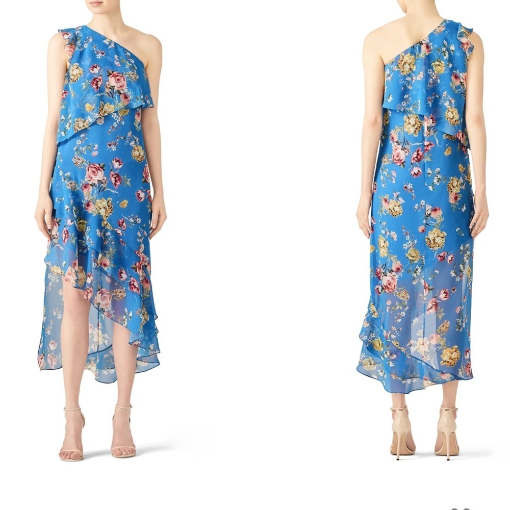 Slate and Willow Blue Floral Asymmetrical Maxi Dress Size 8 - Picture 2 of 8